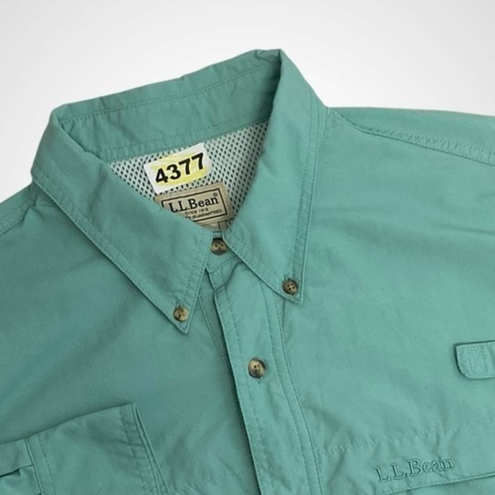 L.L. Bean Blue Vented Fishing Mesh Lined Roll Tab Long Slv. Shirt Men L Thailand